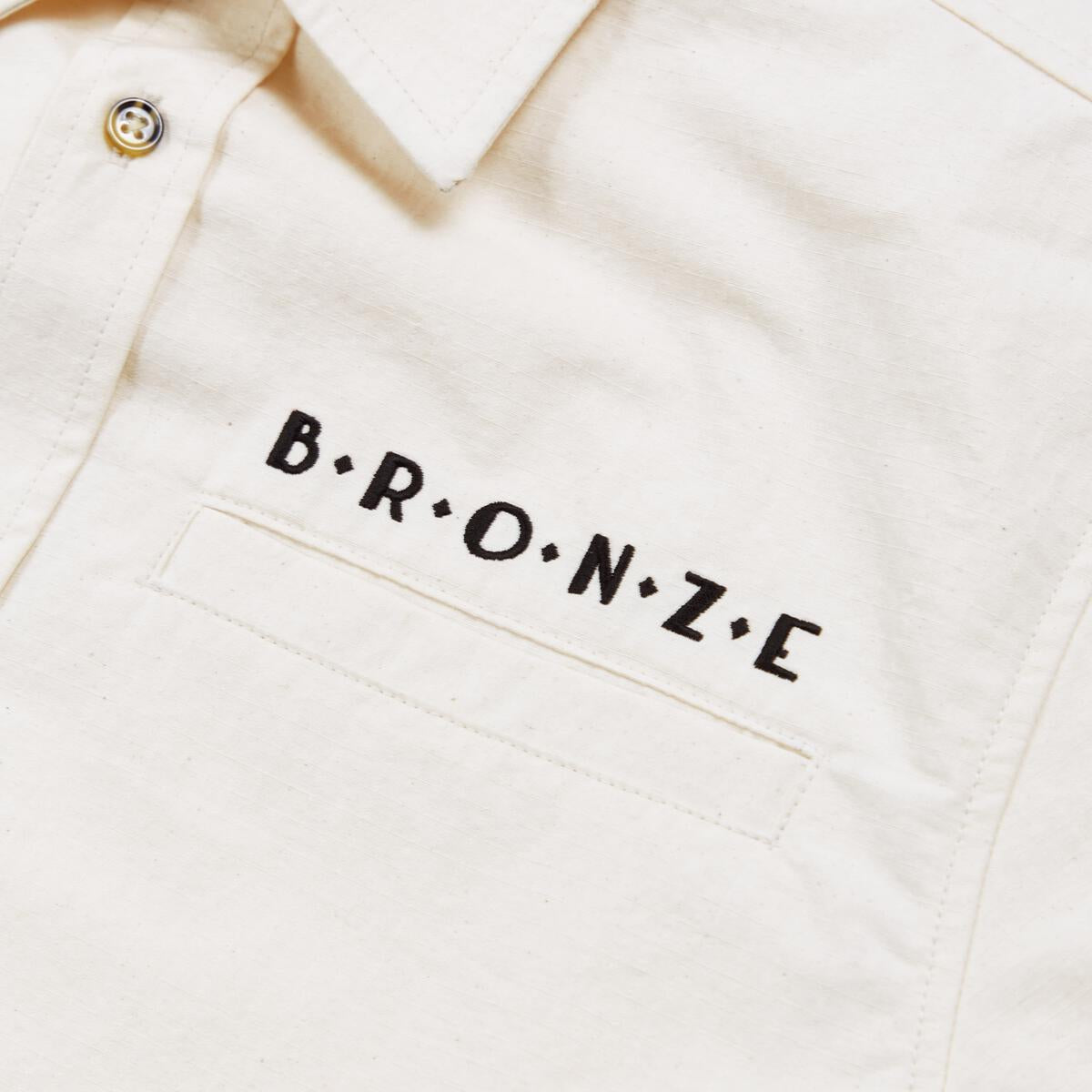 Ivory Ripstop Bronze 56K Button Up Shirt  Detail