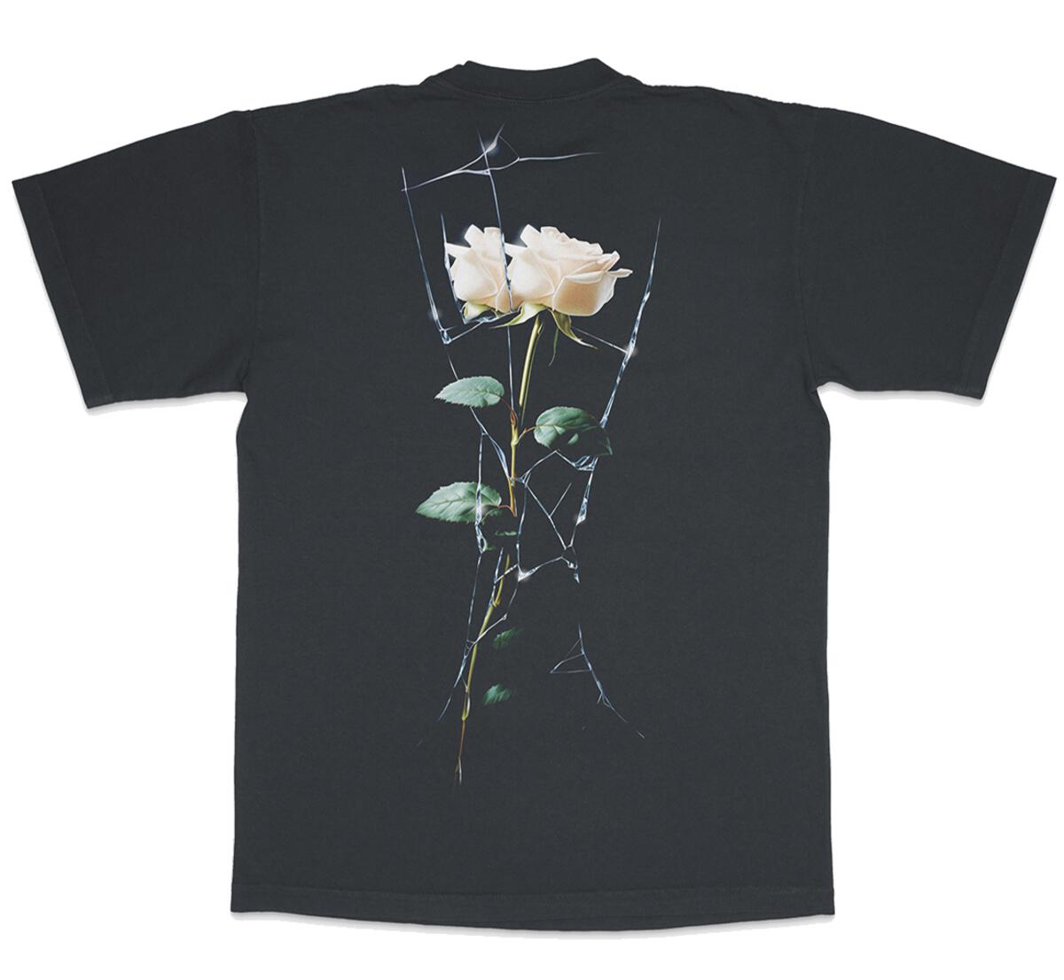 Vintage Black Cracked Rose April Skateboard Tee Back