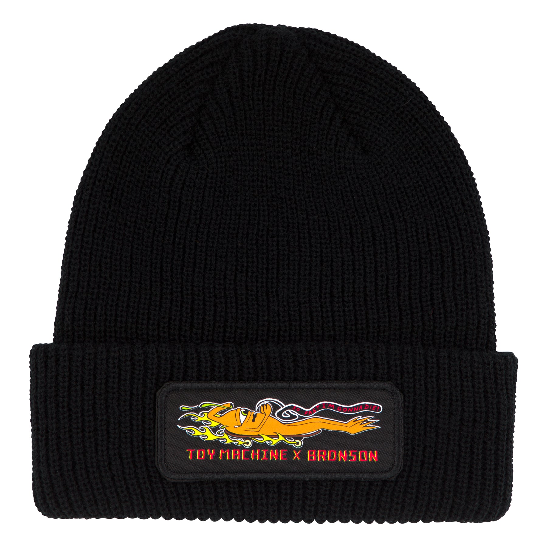 bronson x toy machine ribbed patch beanie black front