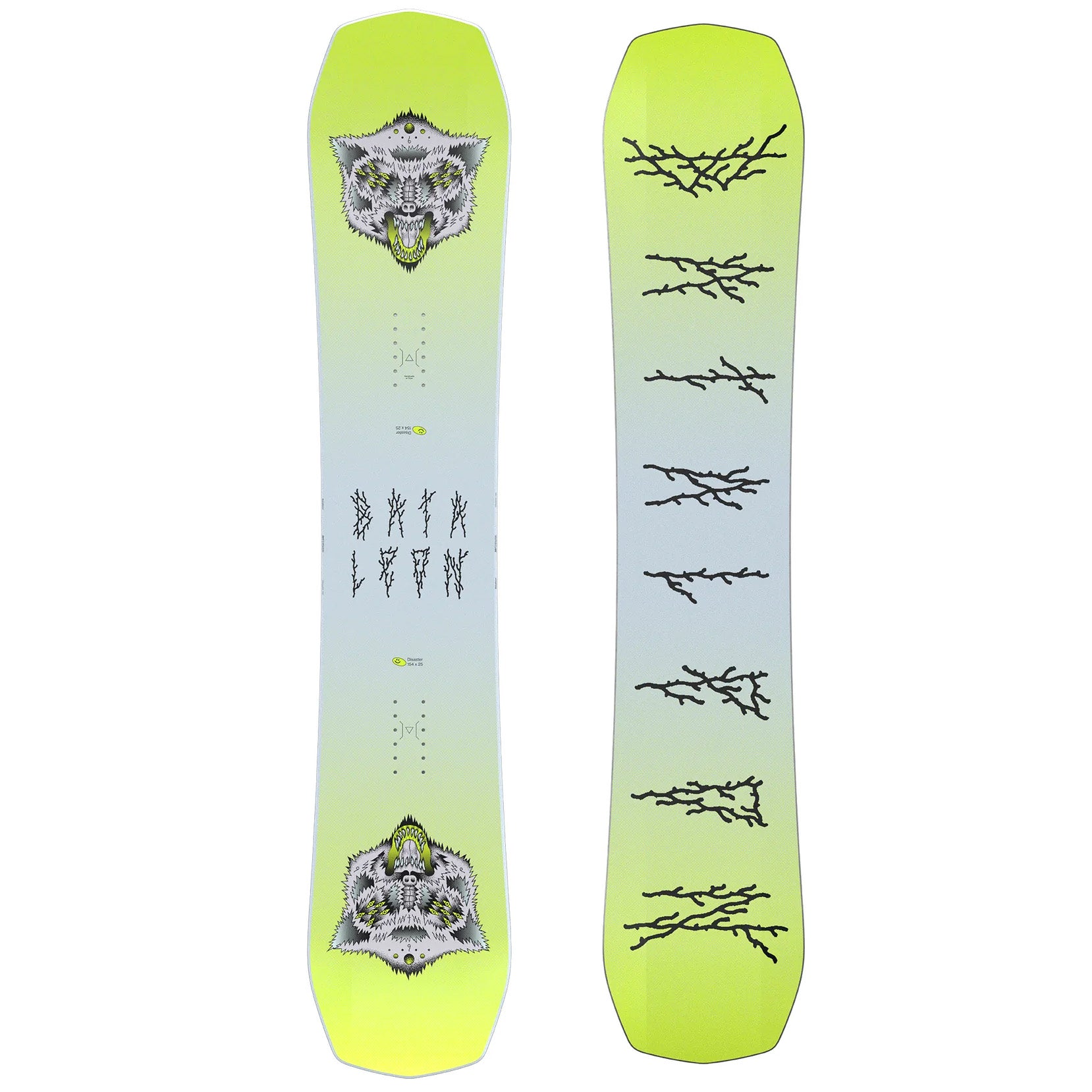 2025 Disaster Bataleon Snowboard Green Blue Fade With Wolf Creature Faces