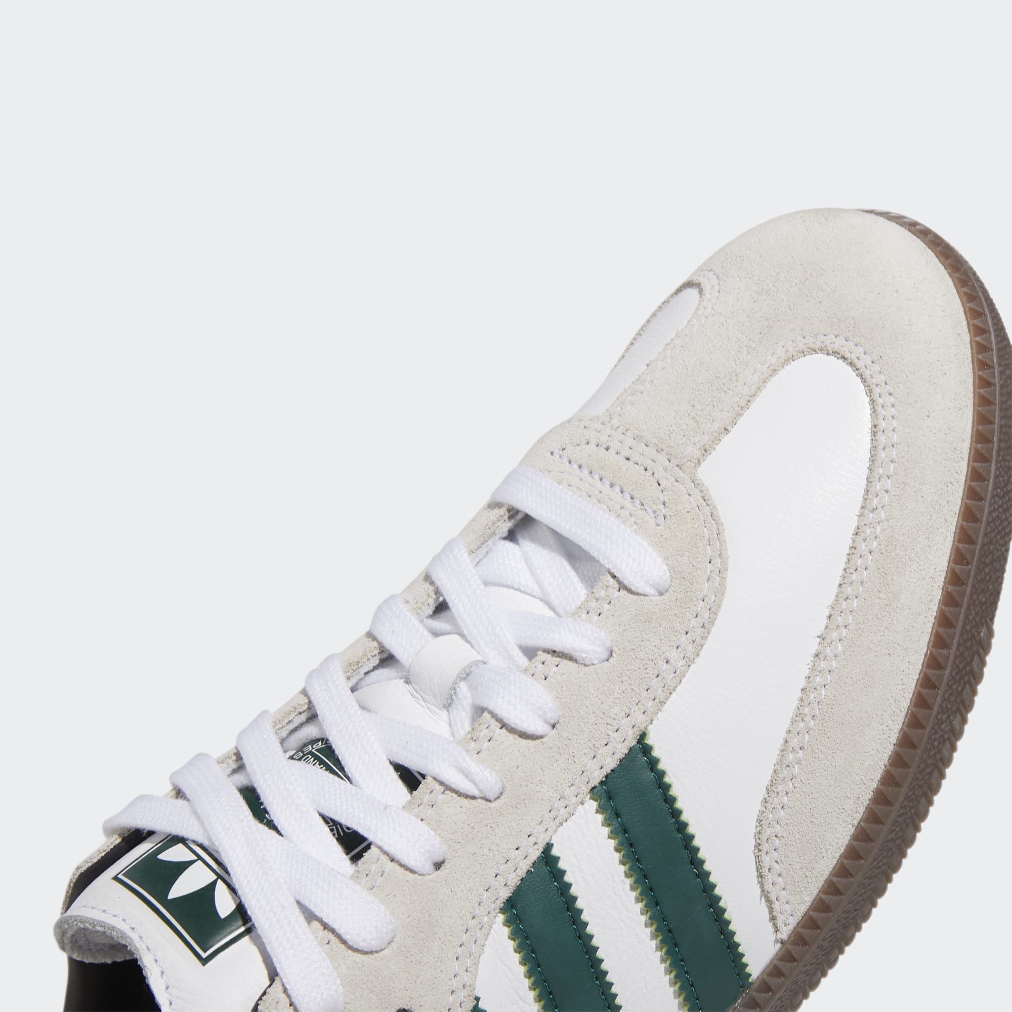 White/Green Samba ADV Adidas Skate Shoe Details