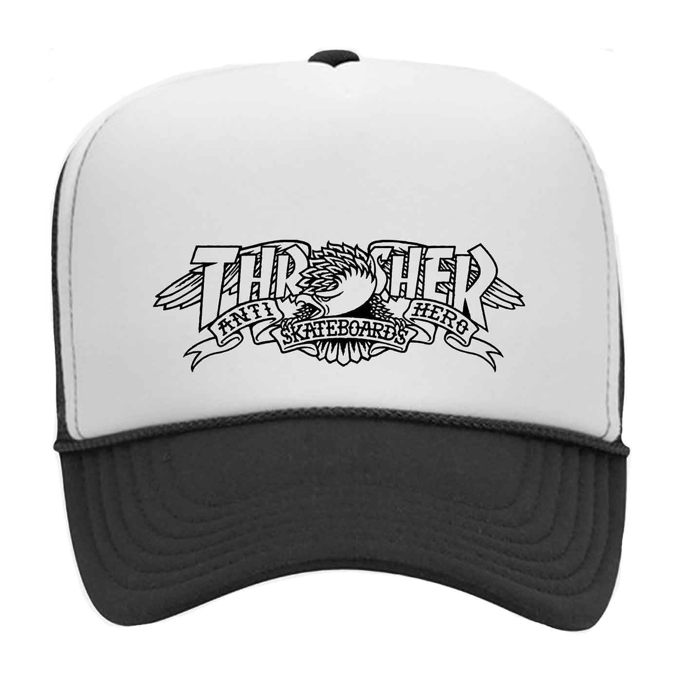 Black/Black/White Antihero x Thrasher Mag Banner Trucker Hat