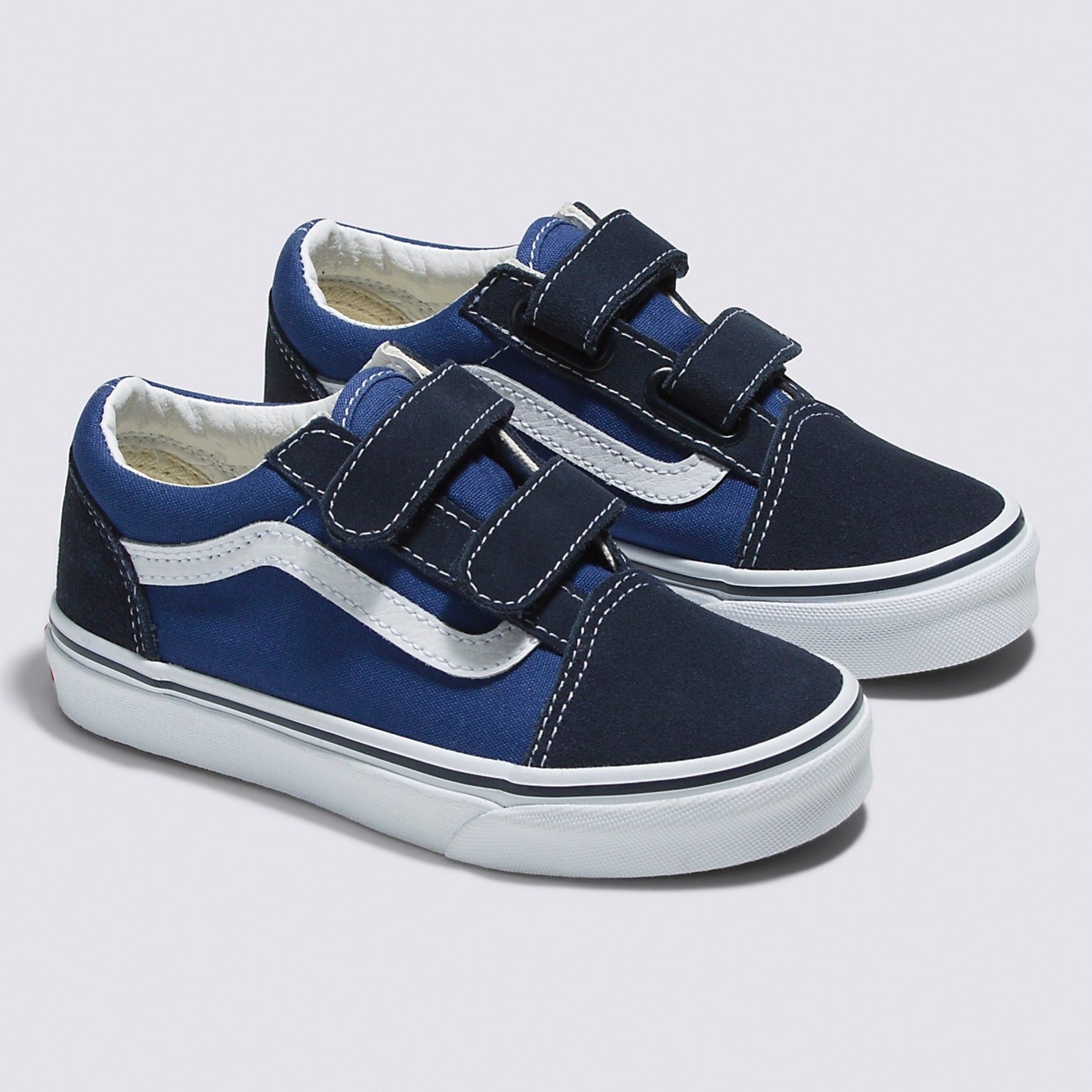 Kids Navy Velcro Old Skool V Vans Skate Shoe