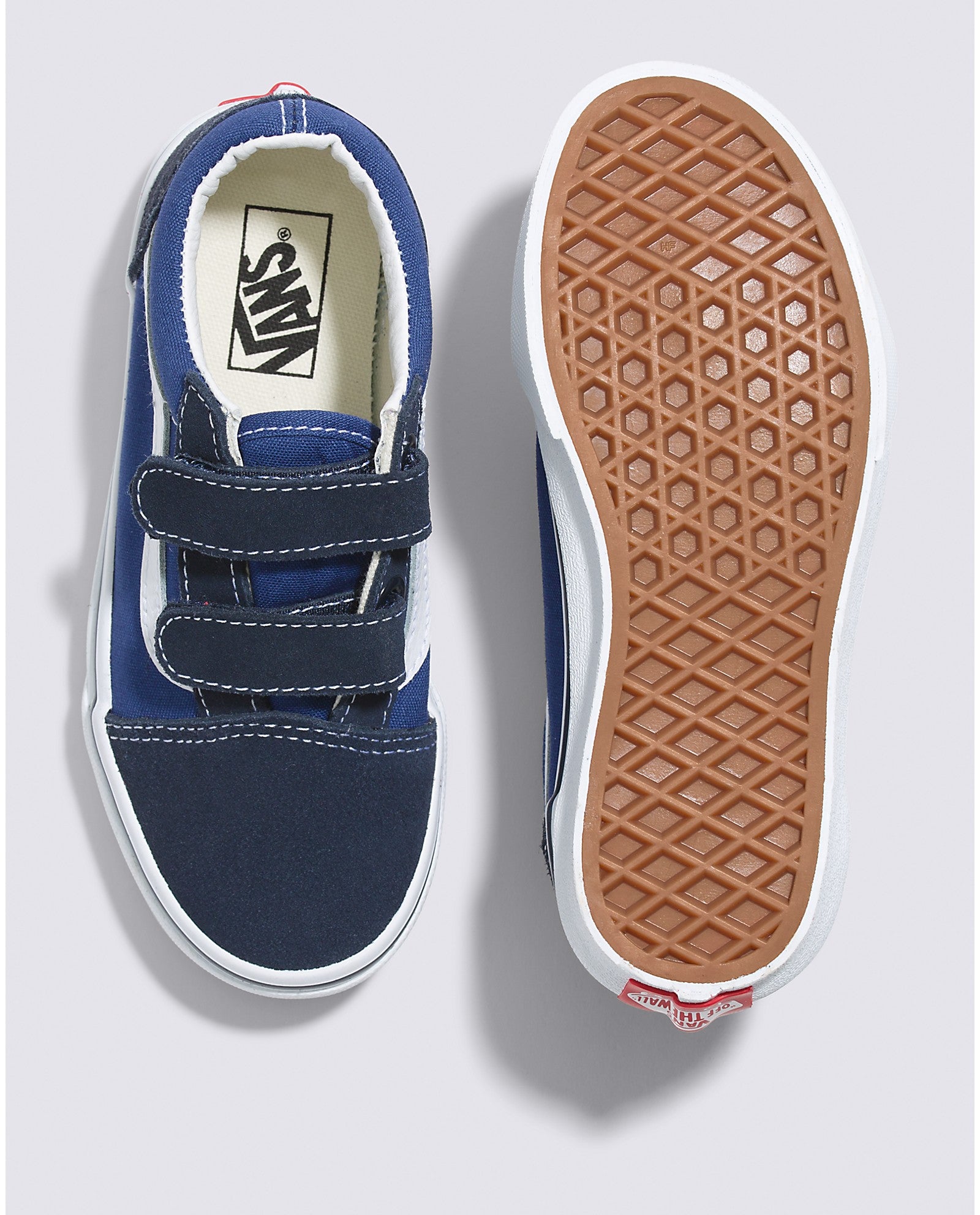 Kids Navy Velcro Old Skool V Vans Skate Shoe Top/Bottom