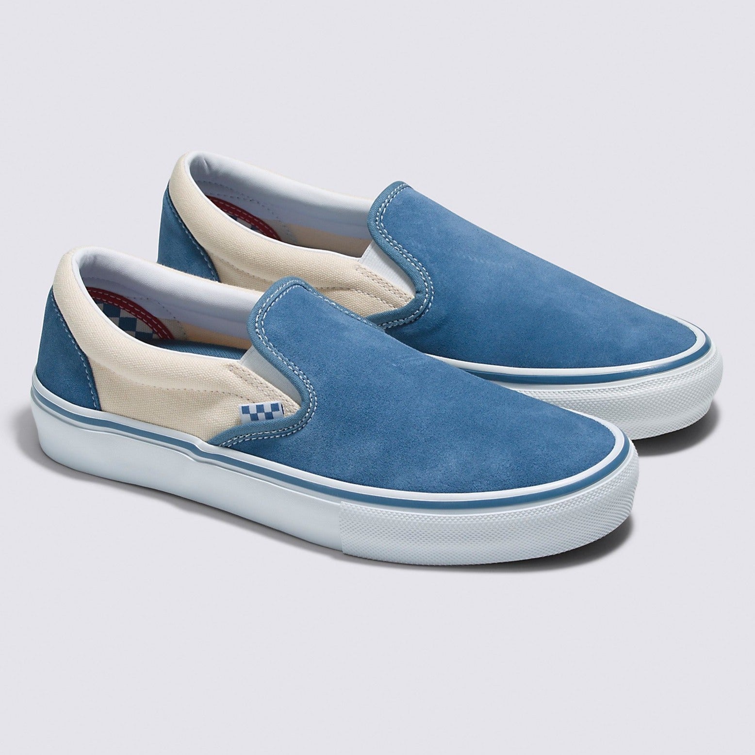 Cream/Light Navy Vans Skate Slip On Skateboard Shoe