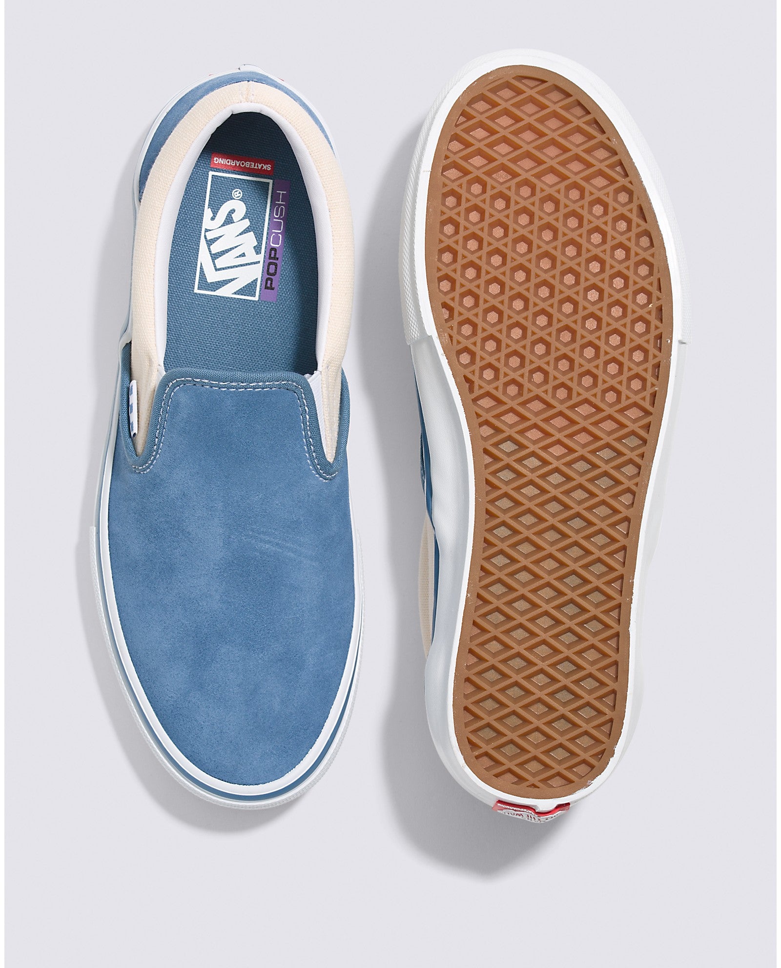 Cream/Light Navy Vans Skate Slip On Skateboard Shoe Top/Bottom