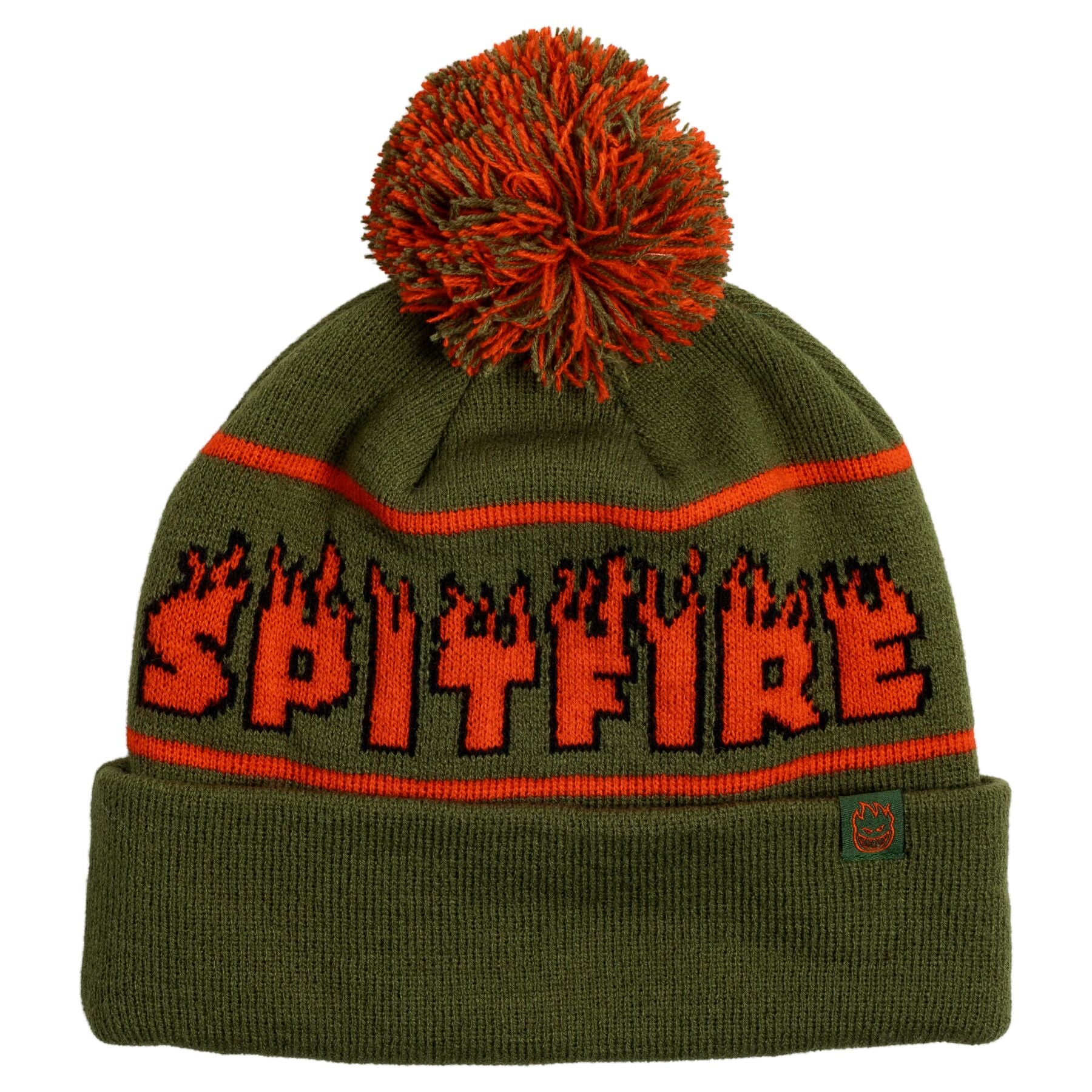 Olive Demoseed Spitfire Pom Beanie