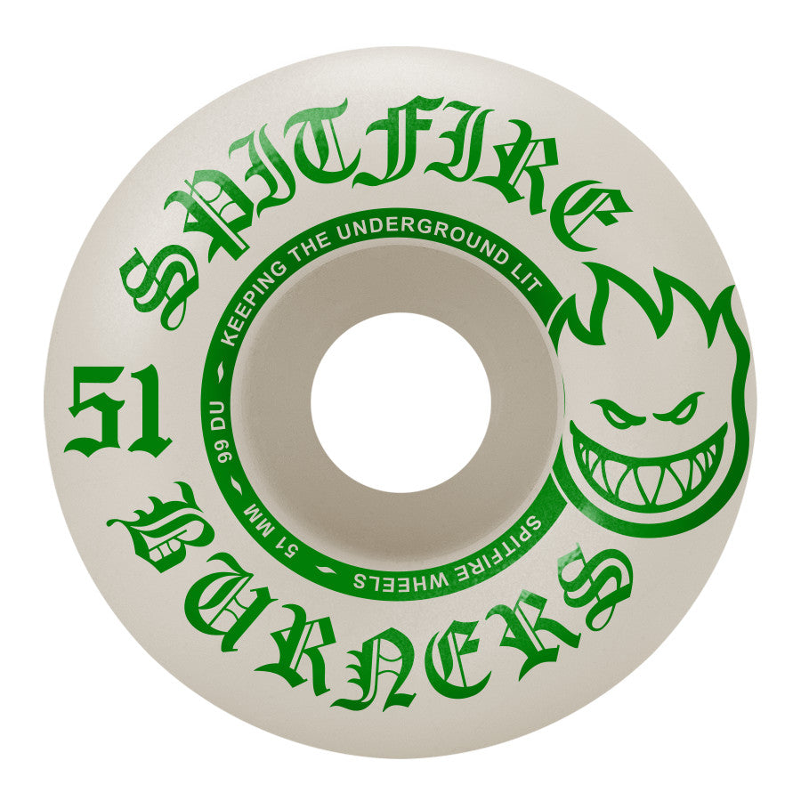 White/Green 99D Spitfire Burner Skateboard Wheels