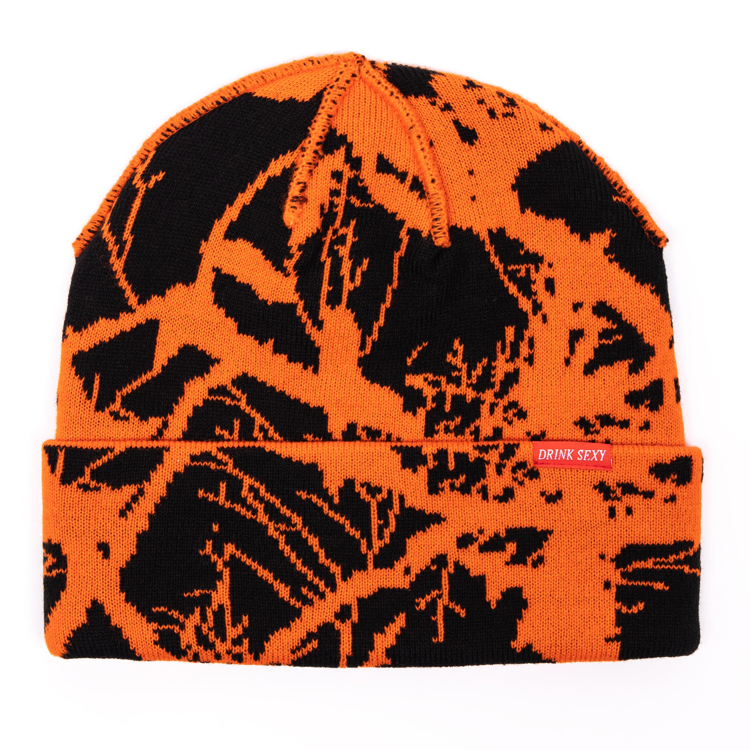 Safety Orange Twig Camo Corduroy Beanie