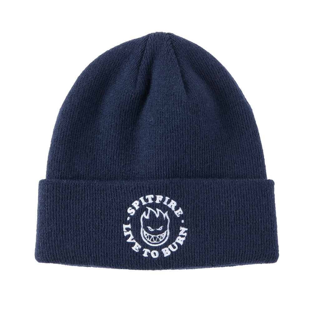 Spitfire Embroidered Live to Burn Logo Cuff Beanie - Navy