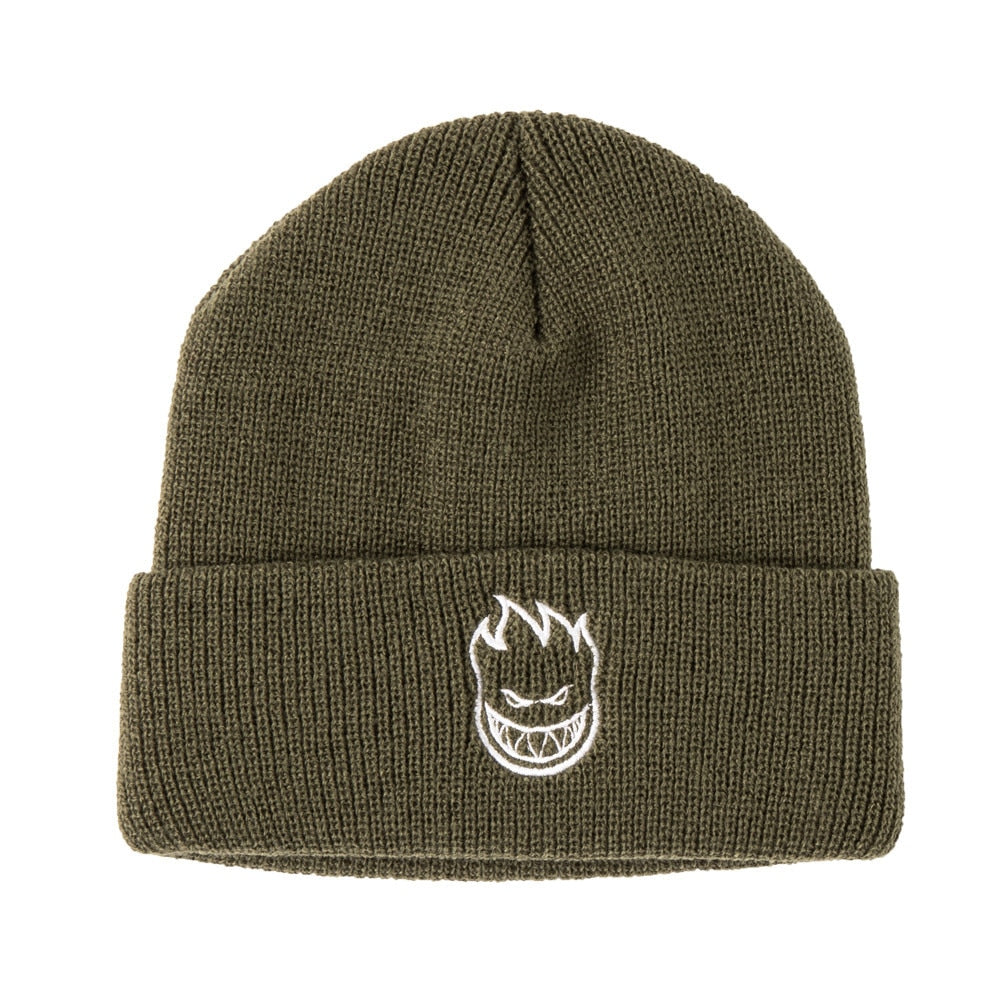 Spitfire Embroidered Bighead Logo Cuff Beanie -Olive/White