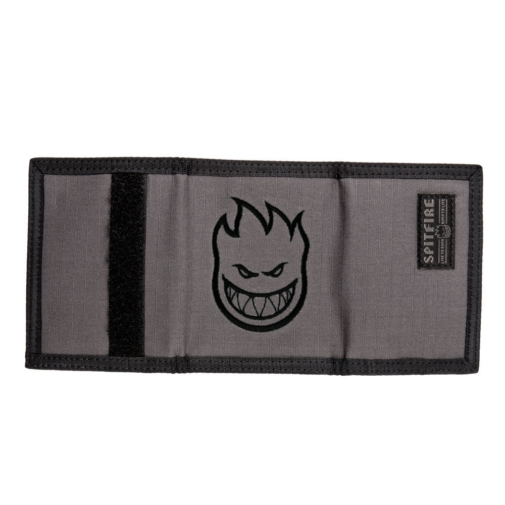 Spitfire Bighead Logo Embroidered Tri-fold Wallet - Grey/Black