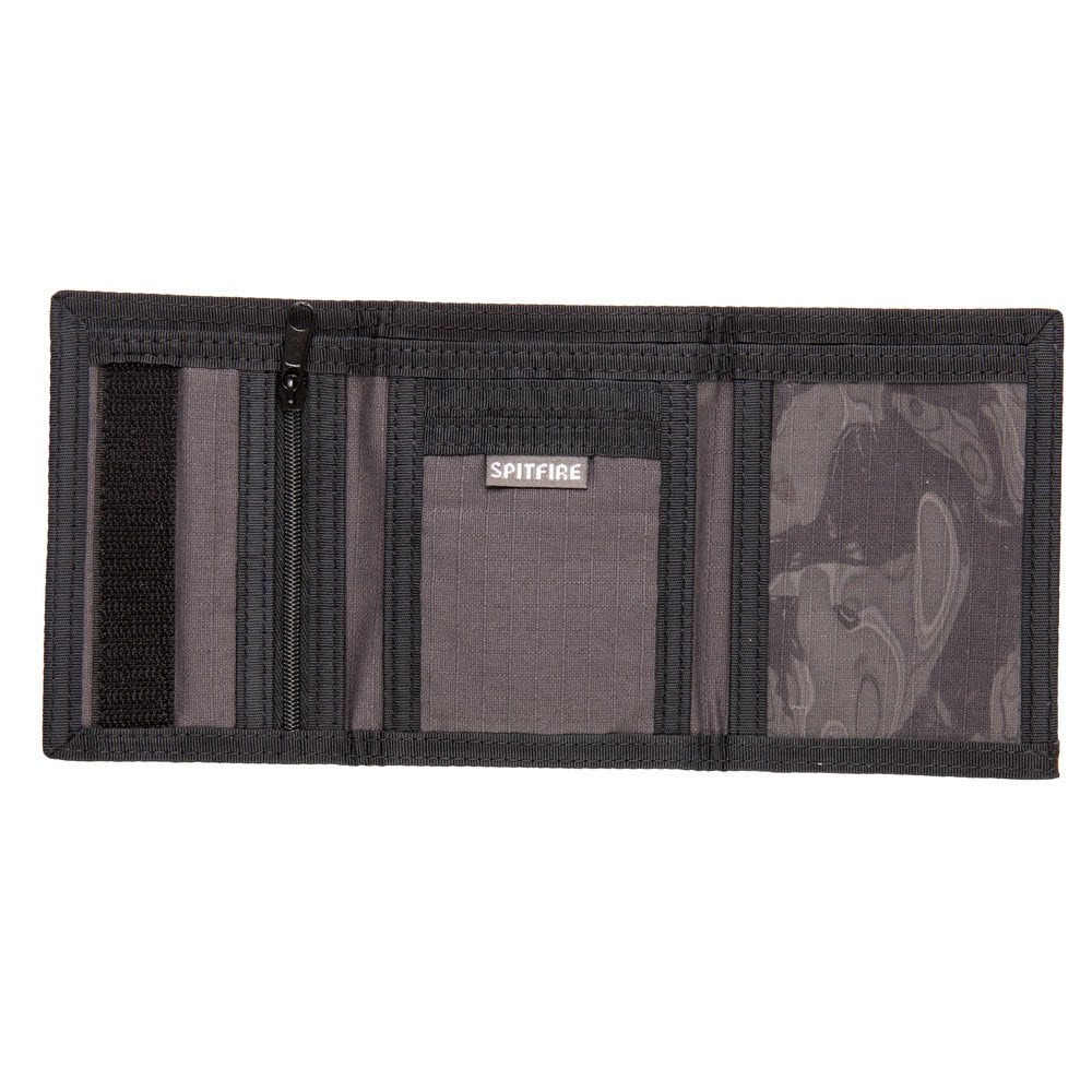 Spitfire Bighead Logo Embroidered Tri-fold Wallet - Grey/Black