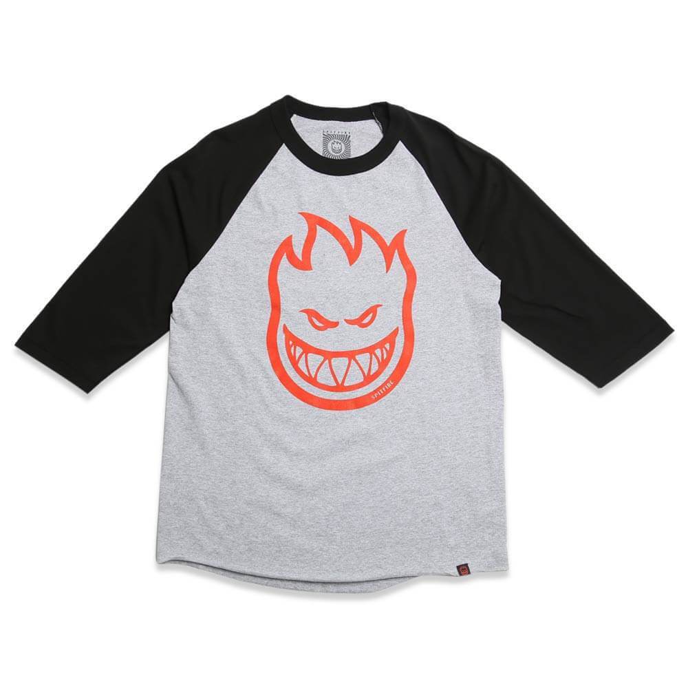 Spitfire 3/4 Sleeve Bighead Baseball Tee - Heather Grey/Black/Red