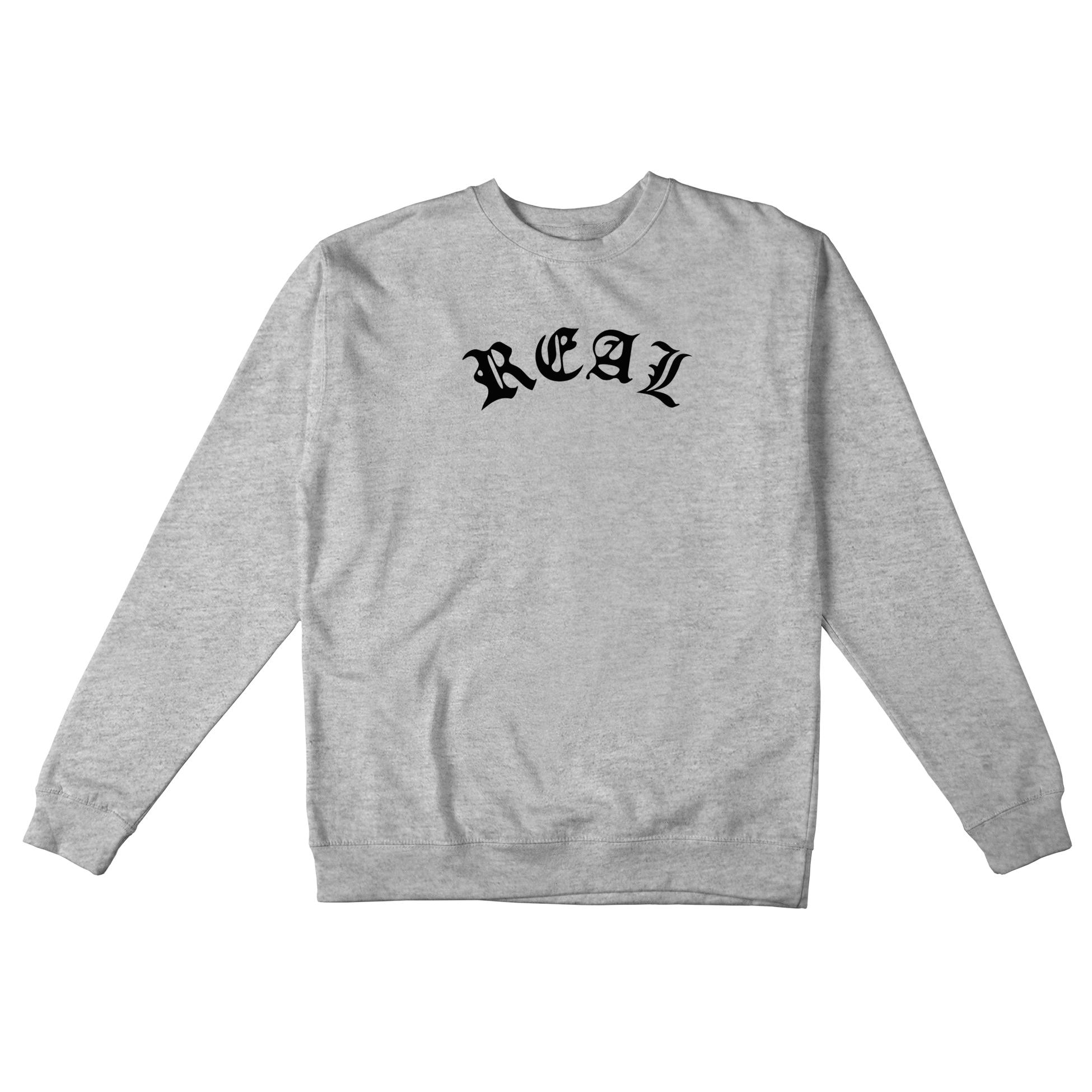 Heather Grey Script Real Skateboards Crewneck