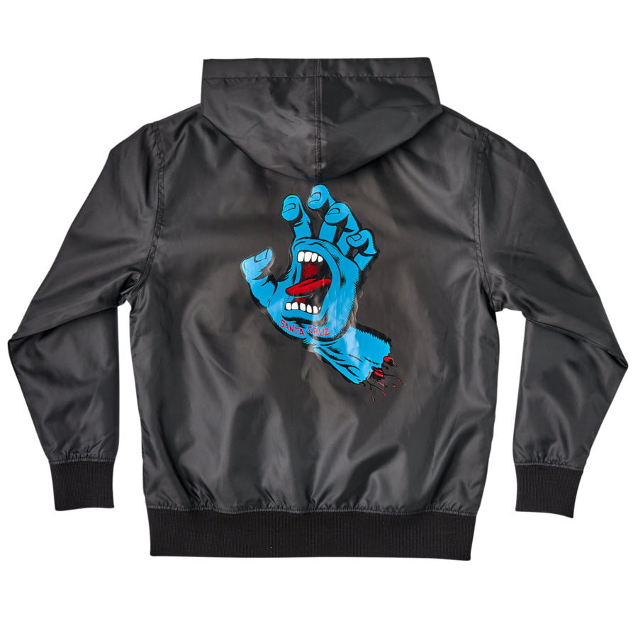 Black Hooded Youth Screaming Hand Santa Cruz Windbreaker Back