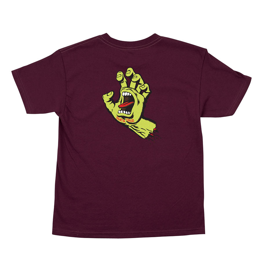 Burgundy Screaming Hand Boys Santa Cruz T-Shirt Back