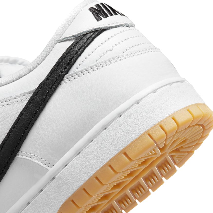 White Leather Dunk Low Pro Nike SB Skate Shoe Detail