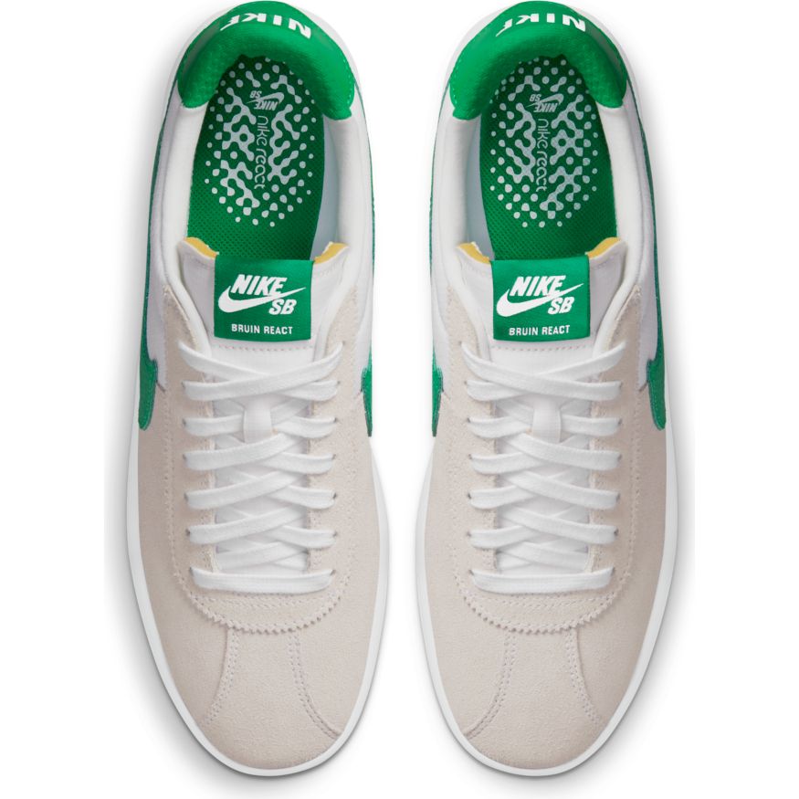 White/Lucky Green Bruin React Nike SB Skateboarding Shoe Top