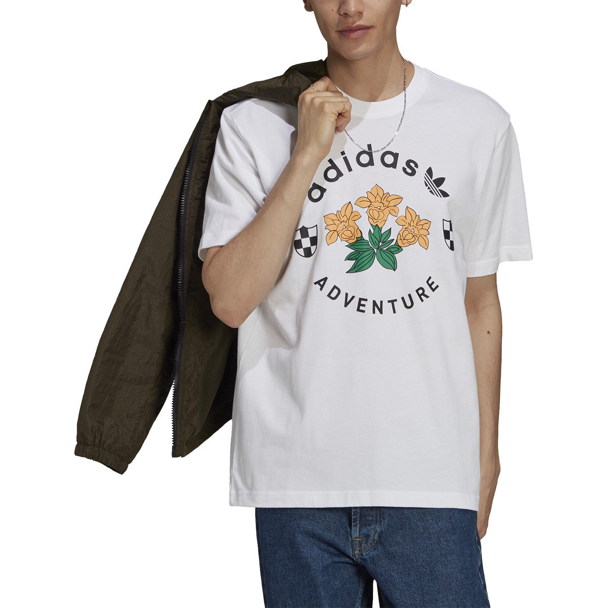 White Adventure Flowers Adidas Skateboard T-Shirt