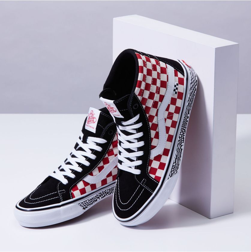 Black/Red Checkerboard 84' Jeff Grosso Vans Skate Sk8-hi Skateboard shoe Front