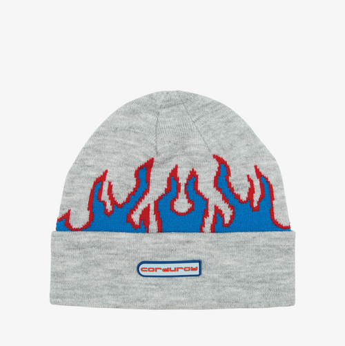 Grey and blue flame Corduroy snowboard beanie