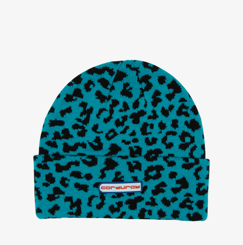 Teal Cheetah Print Corduroy Meow Snowboard Beanie