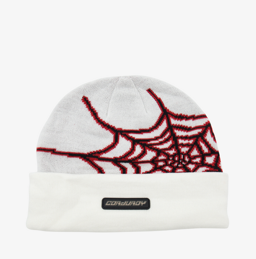 White Web Corduroy Snowboard Beanie