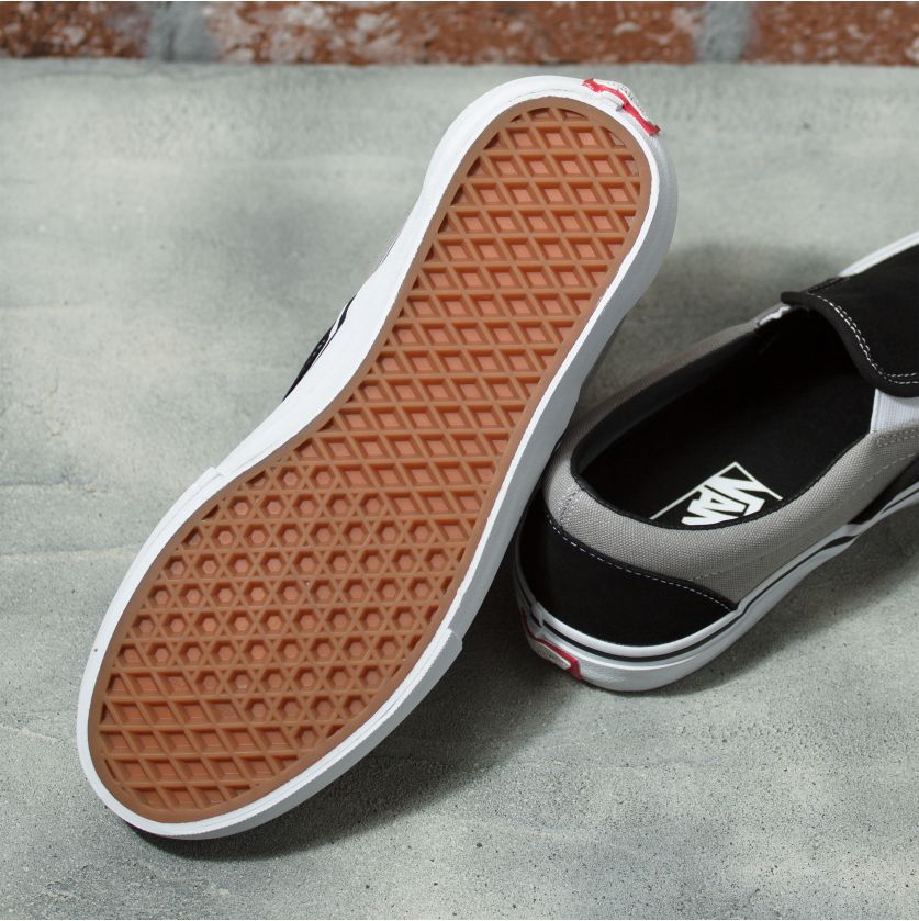 Black/Silver Nation Slip On Pro Vans Skateboard Shoe Bottom