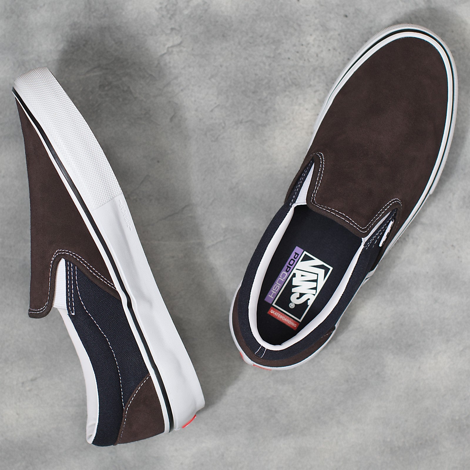 Dark Brown Vans Skate Slip On Skateboard Shoe Top