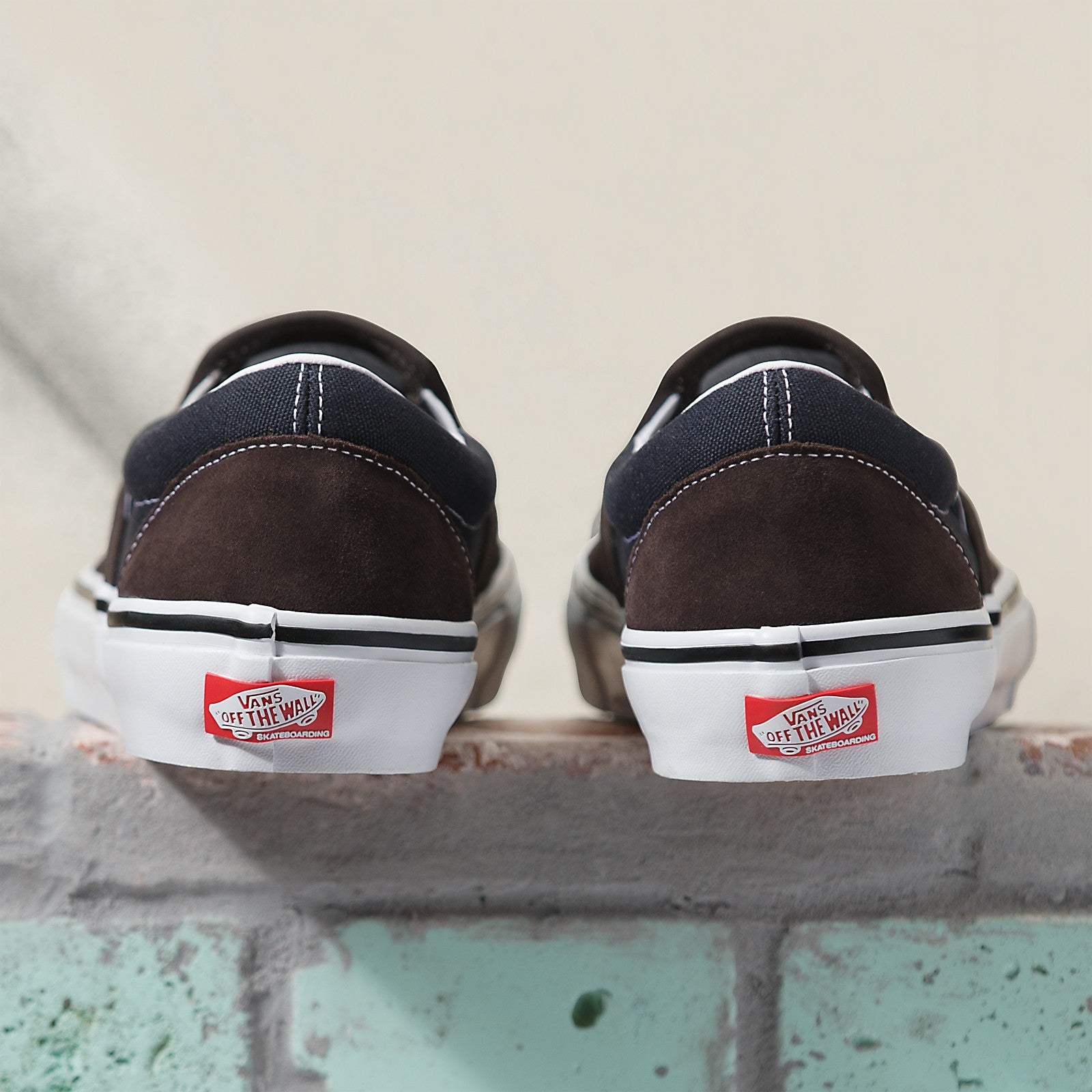 Dark Brown Vans Skate Slip On Skateboard Shoe Back