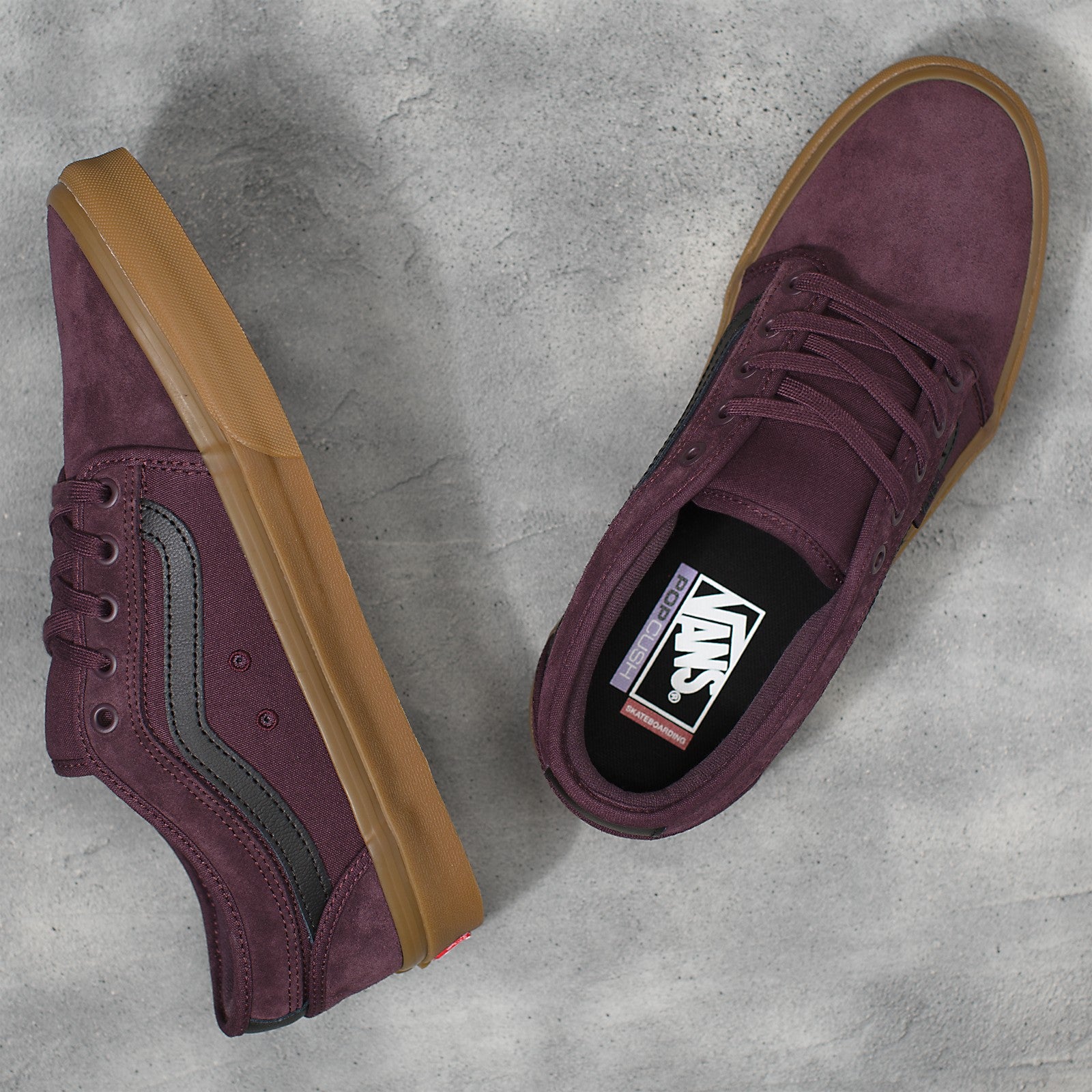 Port/Gum Chukka Low Sidestripe Vans Skateboard Shoe Top