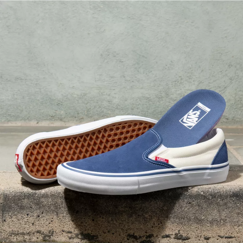 STY Navy Classic White Vans Slip On Pros