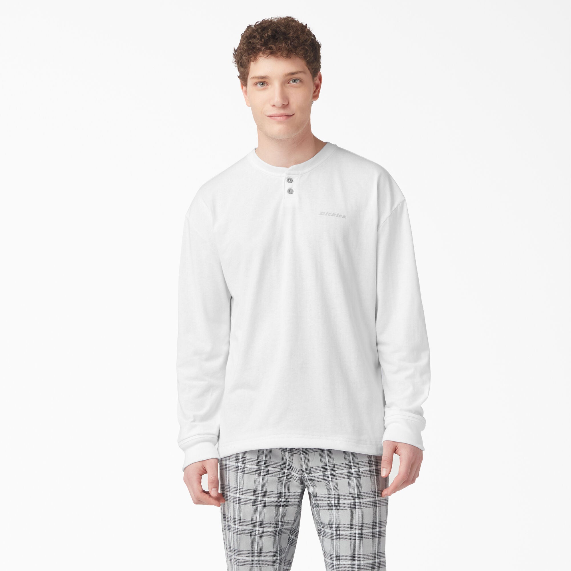 White Long Sleeve Dickies Henley T-Shirt