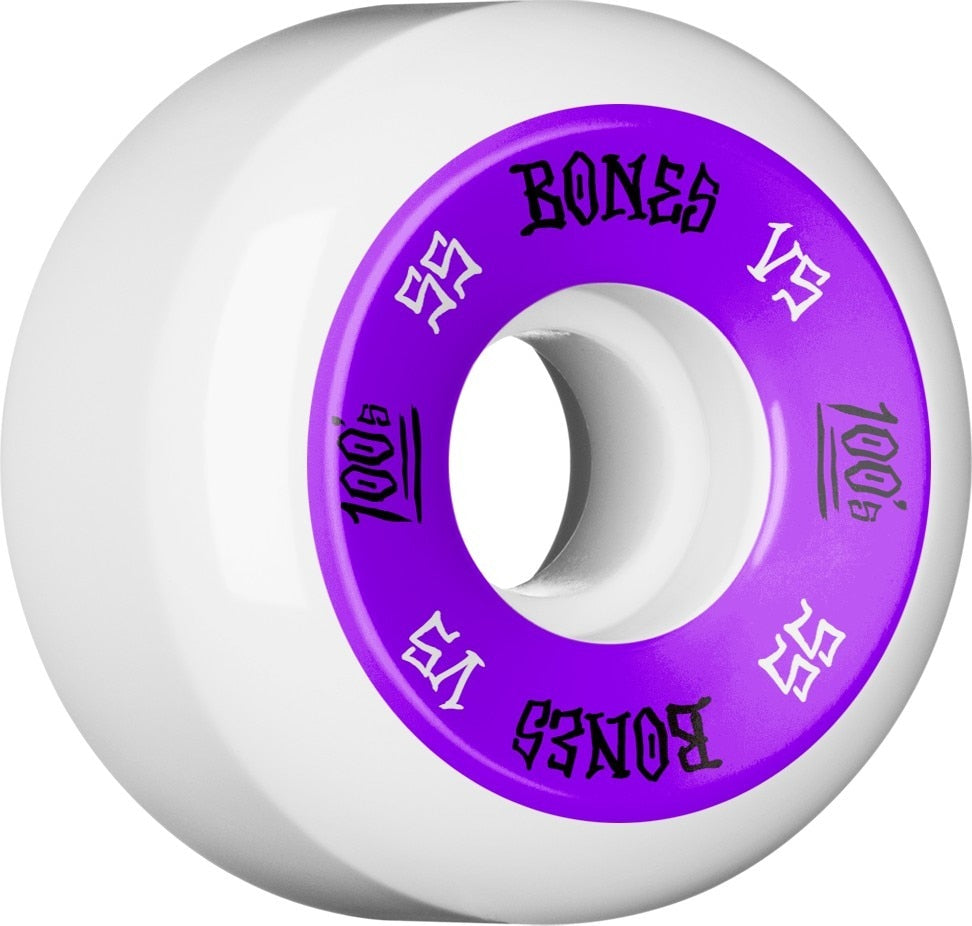 Bones OG 100s V5 White/Purple Skateboard Wheels - 55