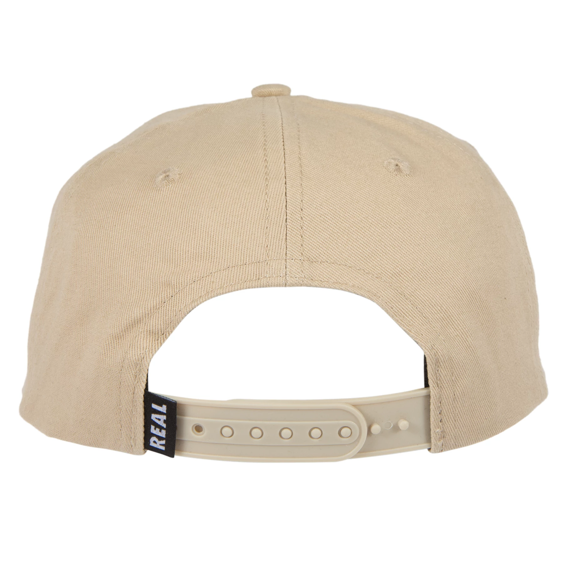 Khaki Classic Oval Real Skateboards Snapback Hat Back