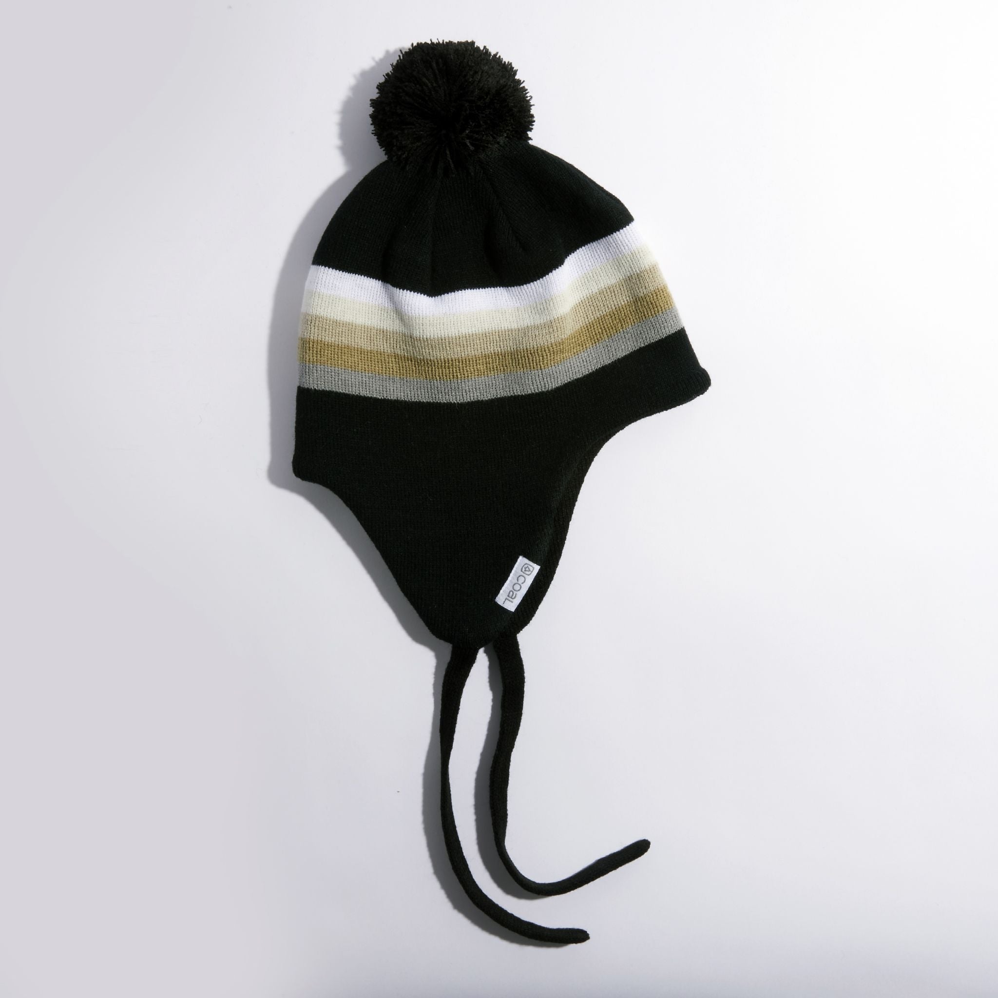 The Bert Black Ear Flap Coal Pom Beanie