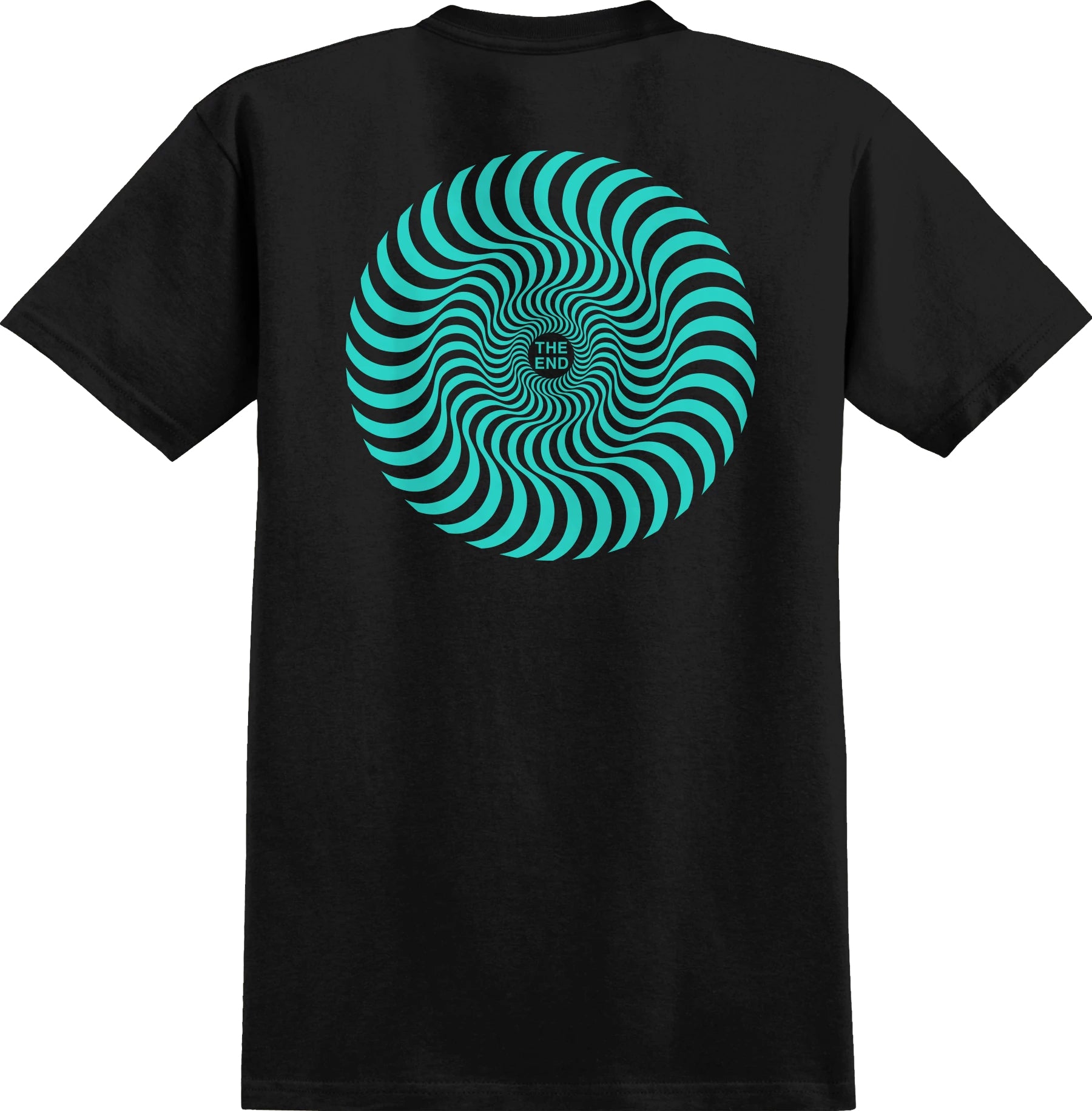 Black/Teal Classic Swirl Spitfire Wheels T-Shirt Back